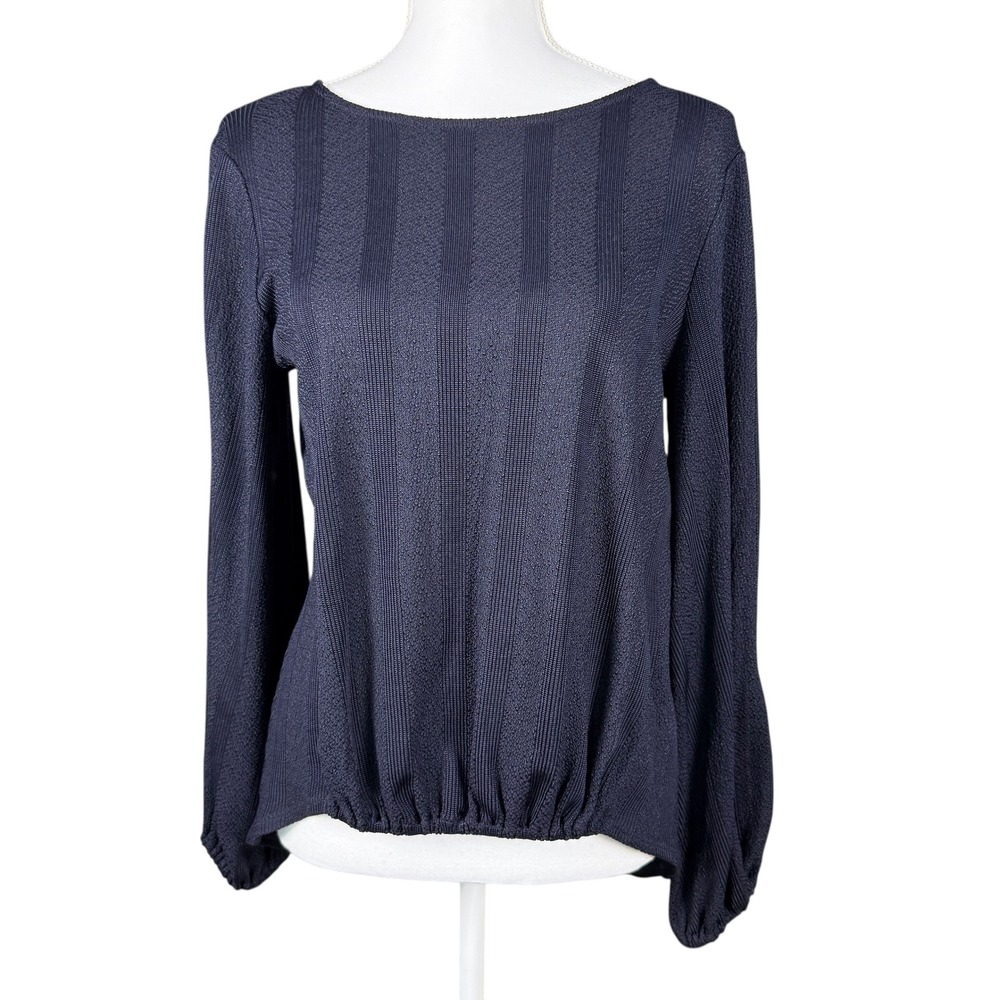 SNIDER Navy Blue Textured Striped‎ Long Sleeve Top XS